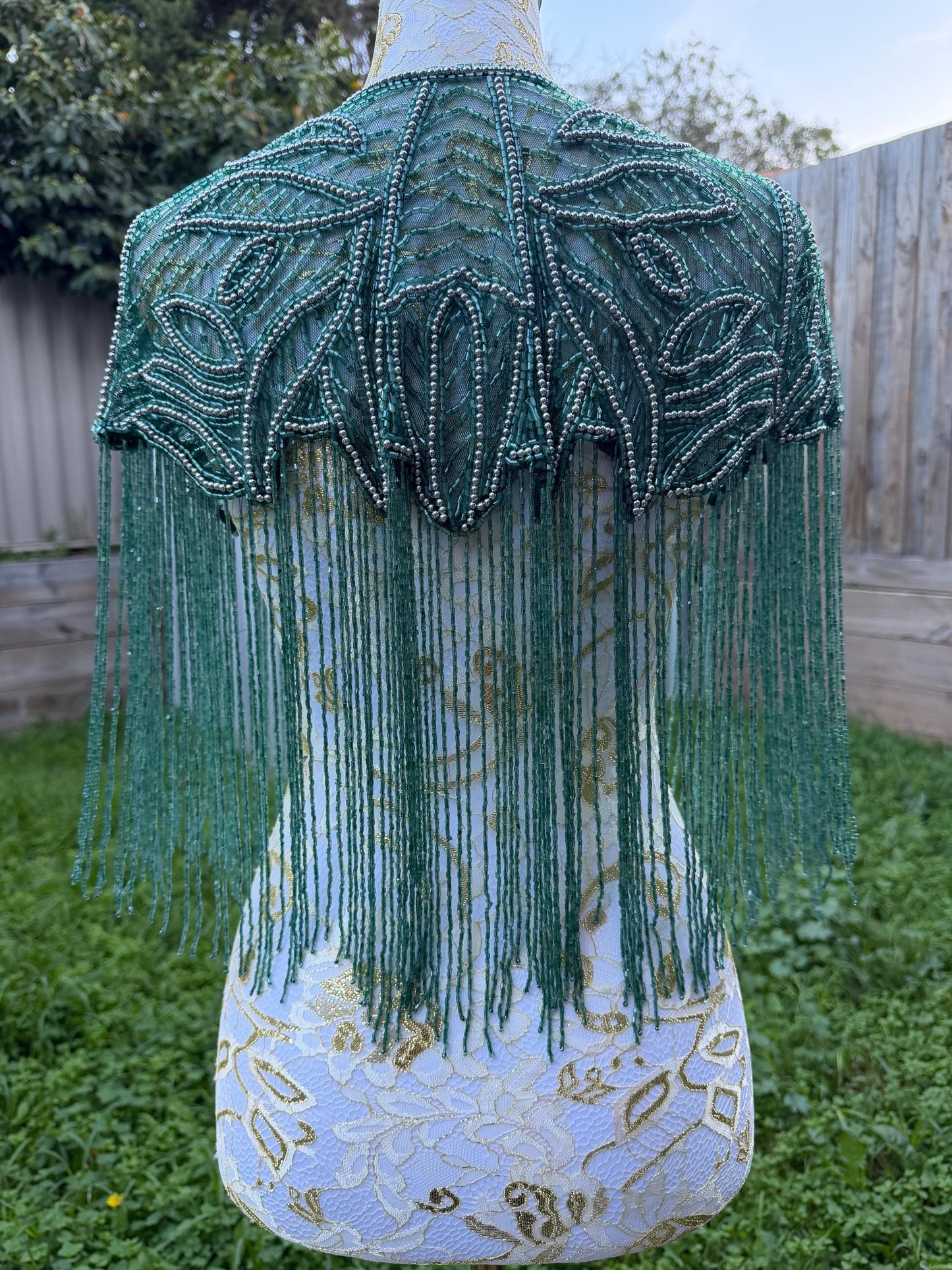 Emerald Teal Beaded Fringe Capelet