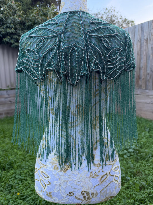 Emerald Teal Beaded Fringe Capelet