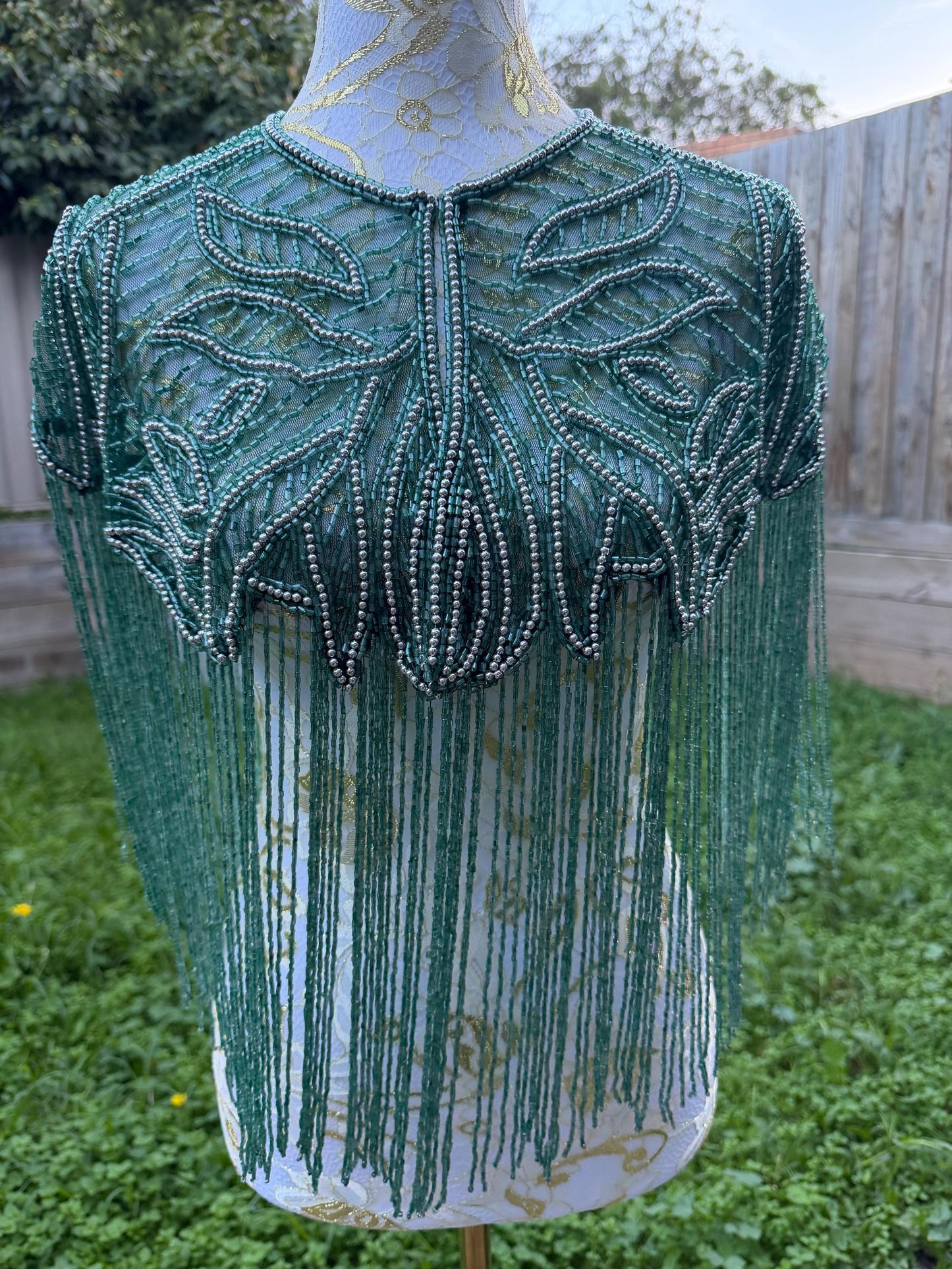 Emerald Teal Beaded Fringe Capelet