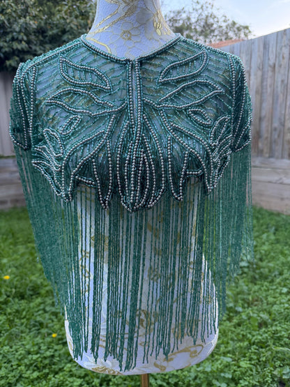 Emerald Teal Beaded Fringe Capelet