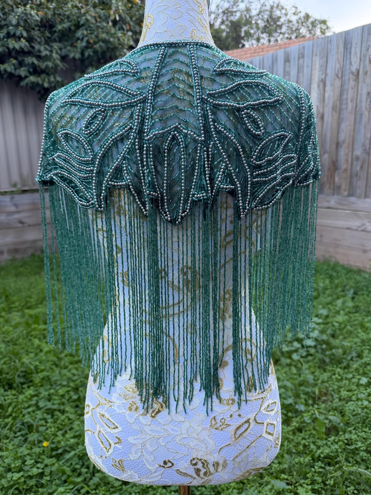 Emerald Teal Beaded Fringe Capelet