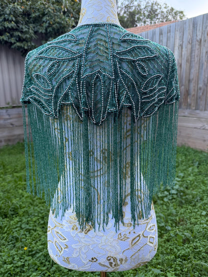 Emerald Teal Beaded Fringe Capelet