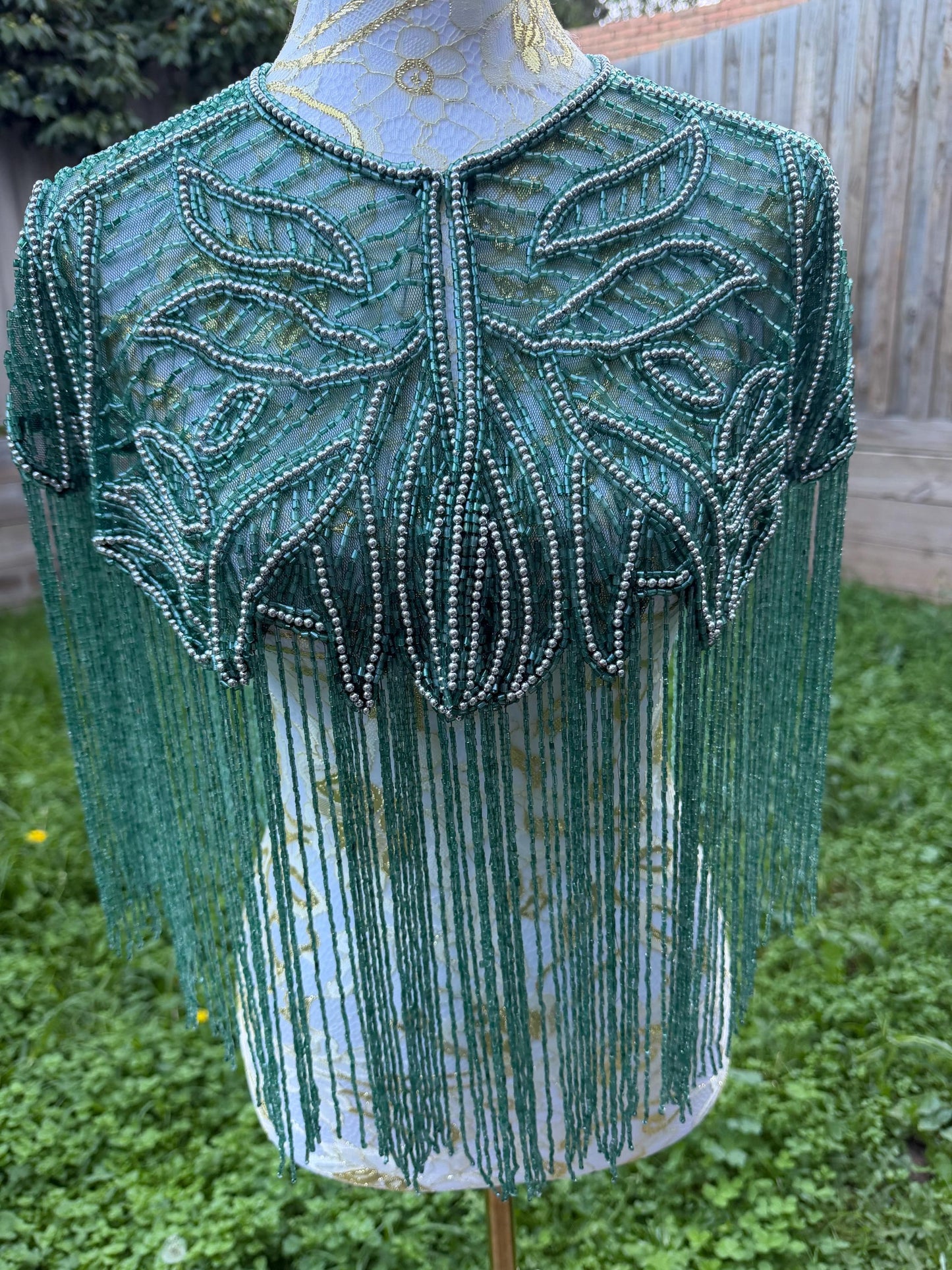 Emerald Teal Beaded Fringe Capelet