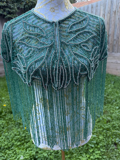 Emerald Teal Beaded Fringe Capelet