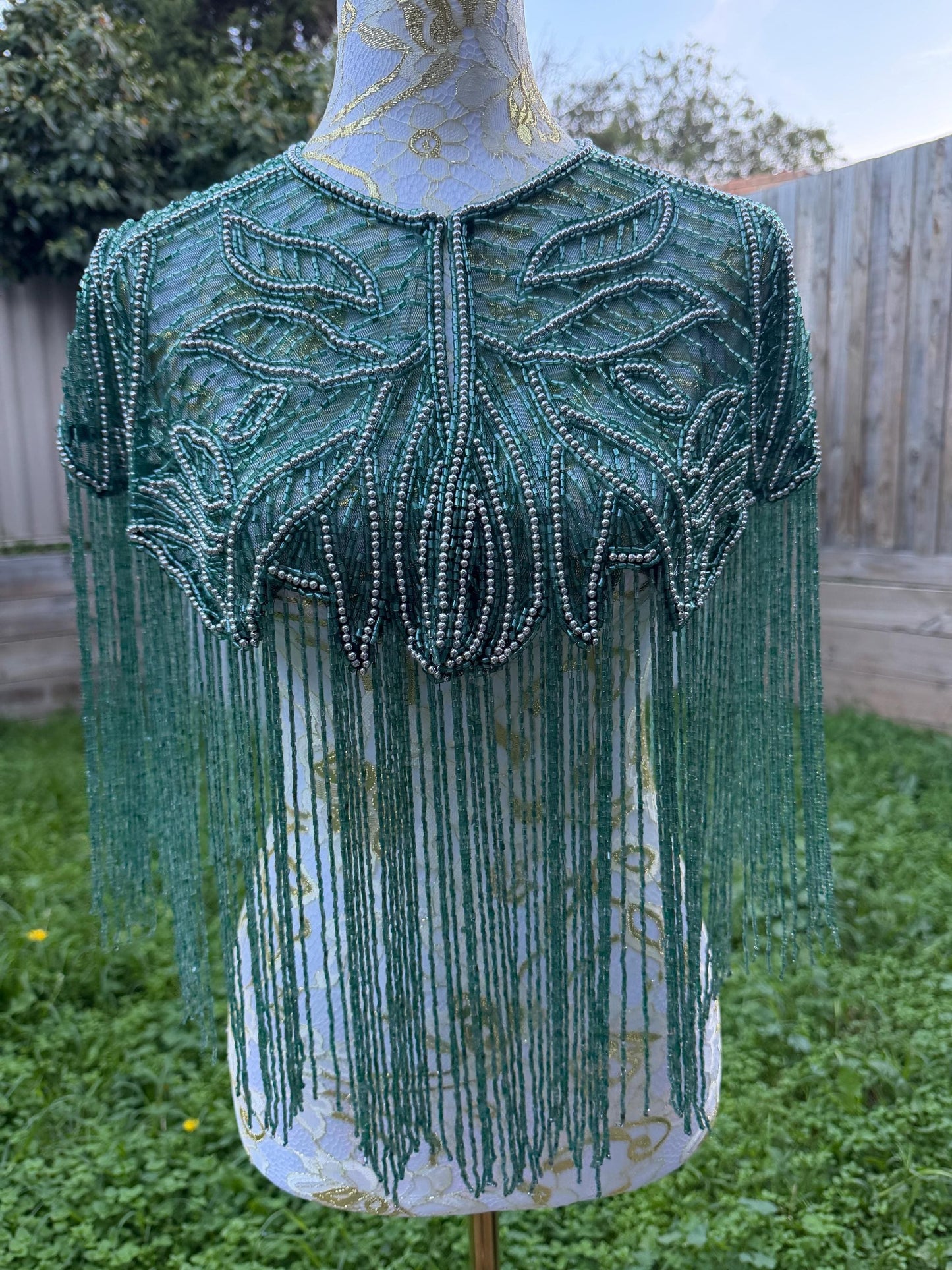 Emerald Teal Beaded Fringe Capelet