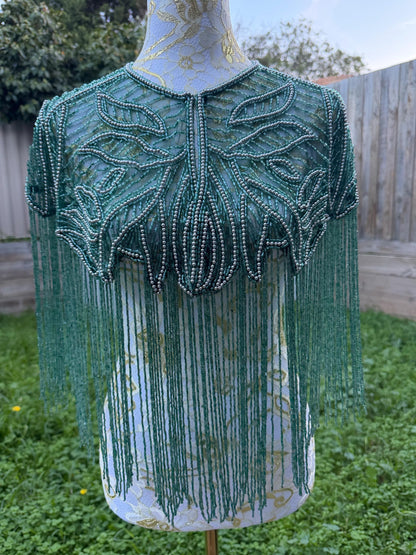 Emerald Teal Beaded Fringe Capelet