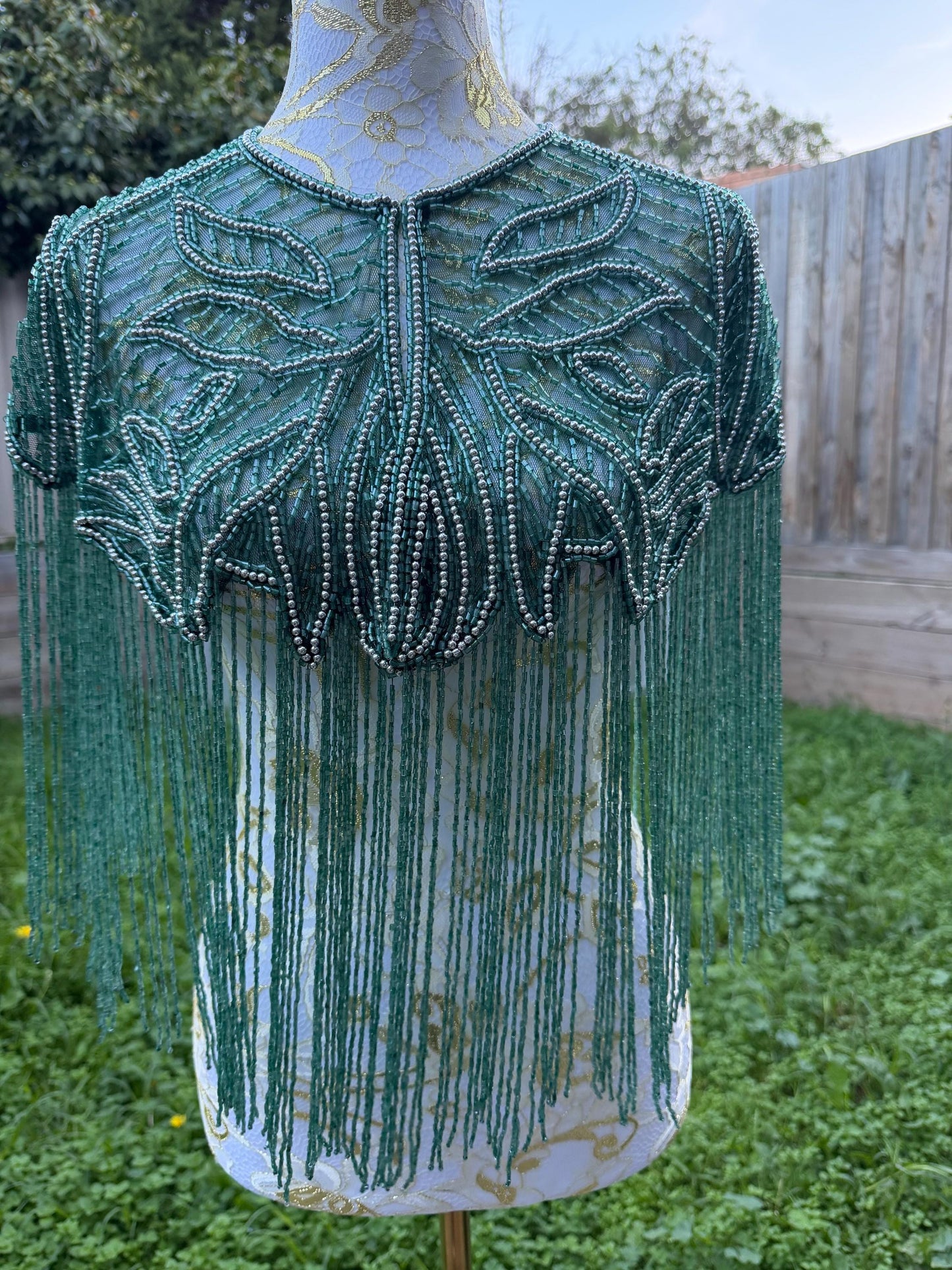 Emerald Teal Beaded Fringe Capelet