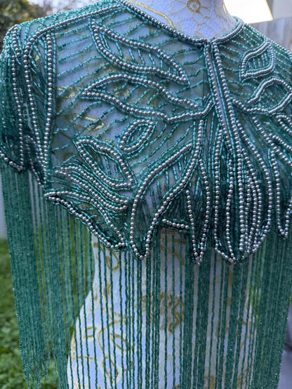 Emerald Teal Beaded Fringe Capelet