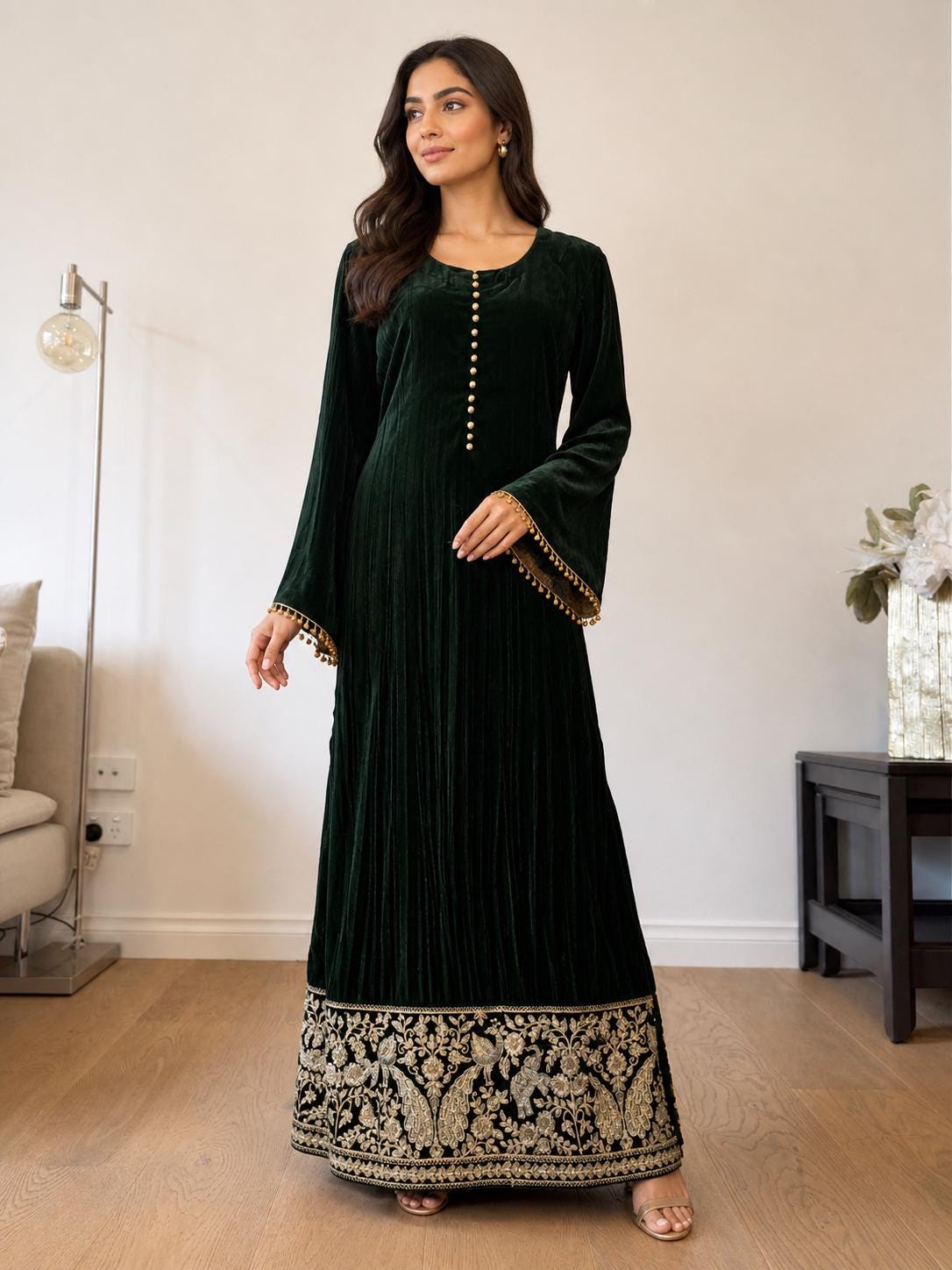 Emerald Green Velvet Indo Western Dress