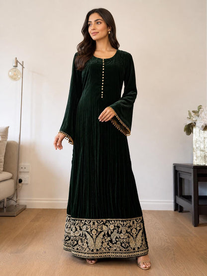 Emerald Green Velvet Indo Western Dress