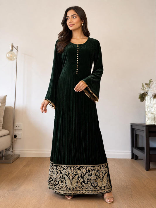 Emerald Green Velvet Indo Western Dress