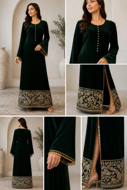 Emerald Green Velvet Indo Western Dress