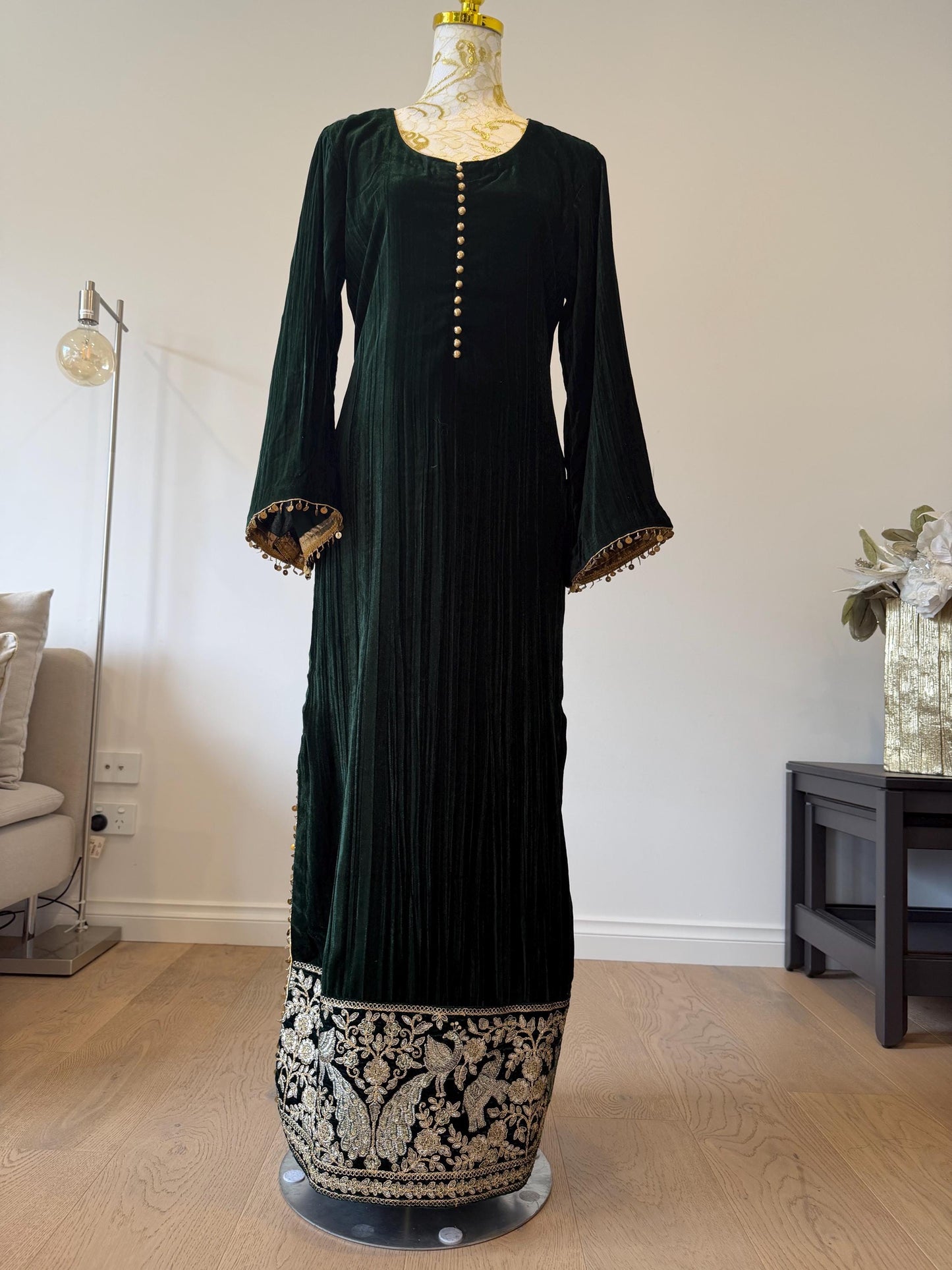 Emerald Green Velvet Indo Western Dress