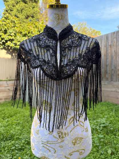 Black Beaded Fringe Capelet