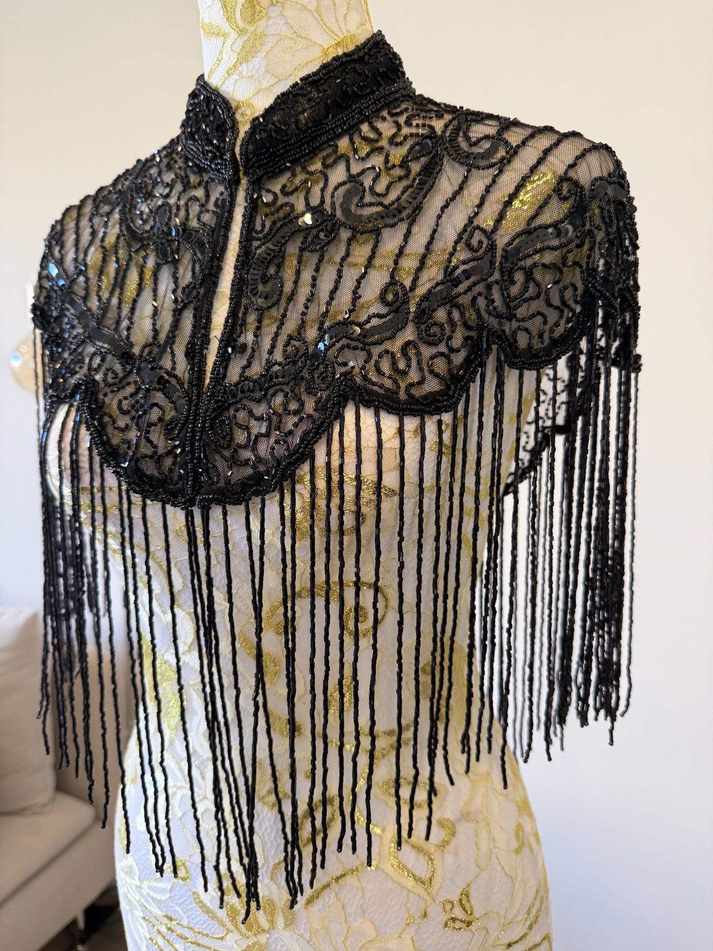 Black Beaded Fringe Capelet