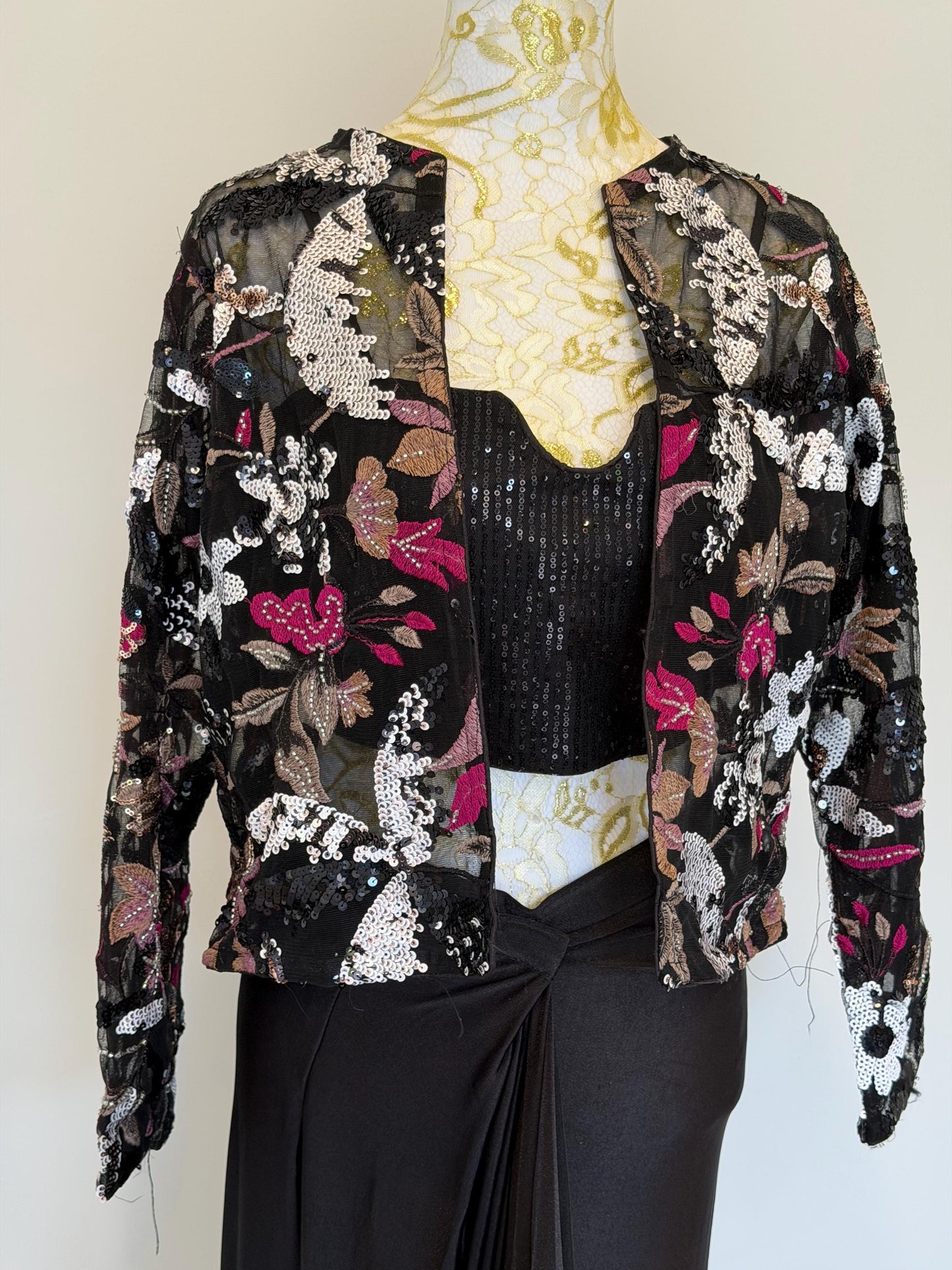 Black Lycra Pre-Draped Saree with Sequin Blouse & Net Jacket