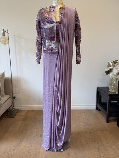 Dusty Lavender Pre-Draped Saree Set