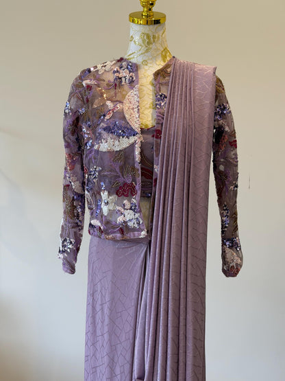 Dusty Lavender Pre-Draped Saree Set
