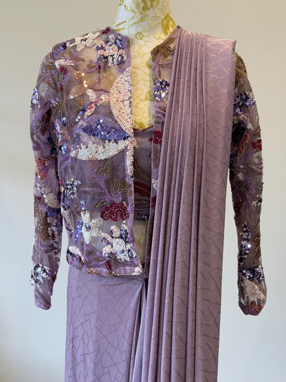 Dusty Lavender Pre-Draped Saree Set