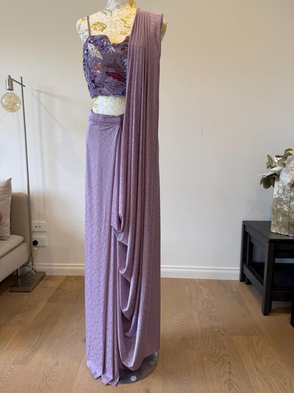 Dusty Lavender Pre-Draped Saree Set