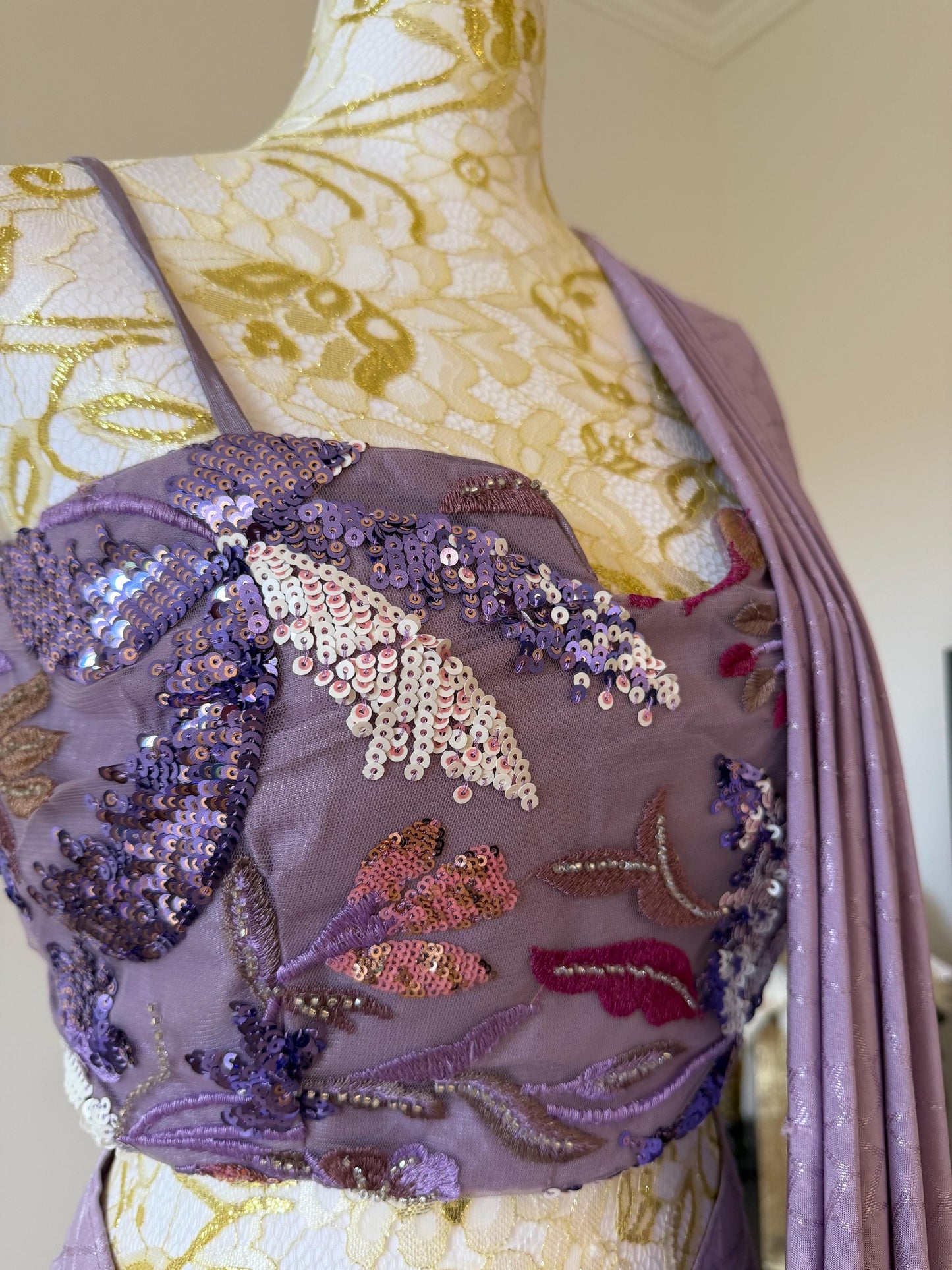 Dusty Lavender Pre-Draped Saree Set