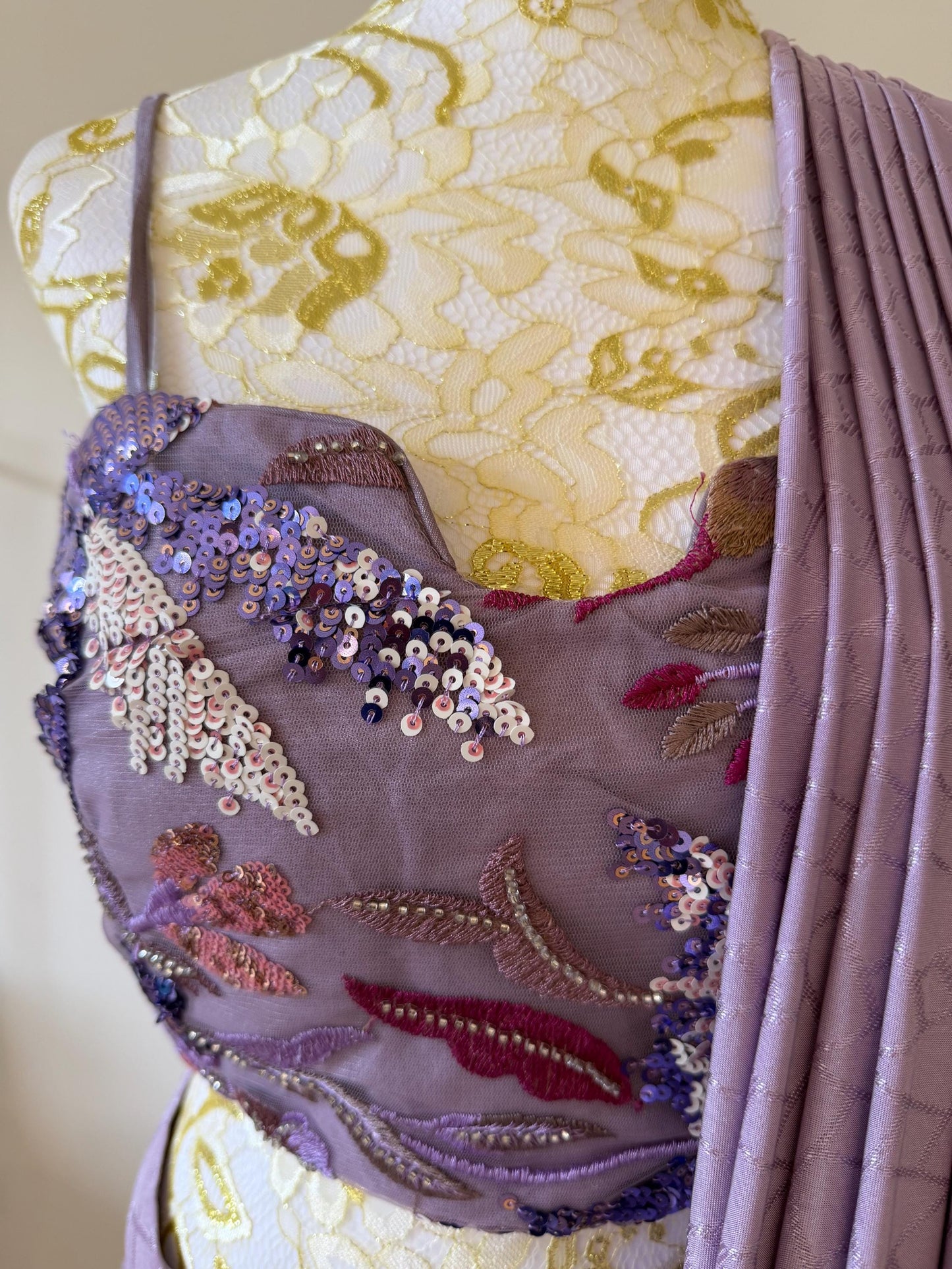 Dusty Lavender Pre-Draped Saree Set