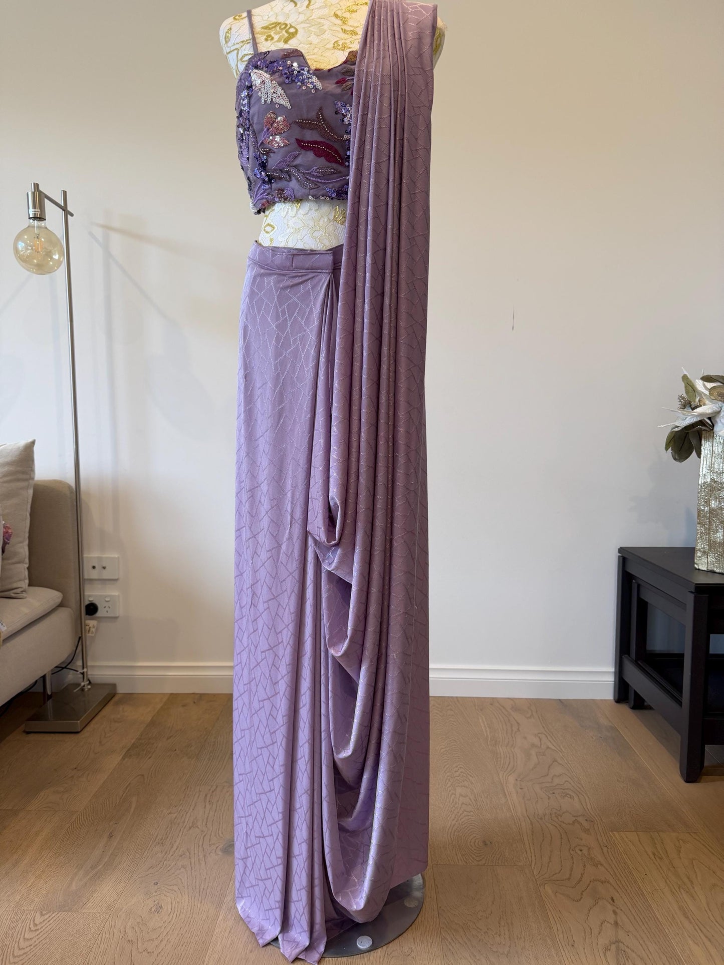 Dusty Lavender Pre-Draped Saree Set