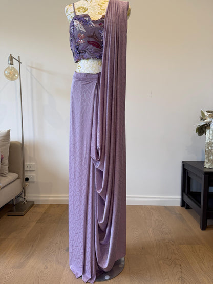 Dusty Lavender Pre-Draped Saree Set