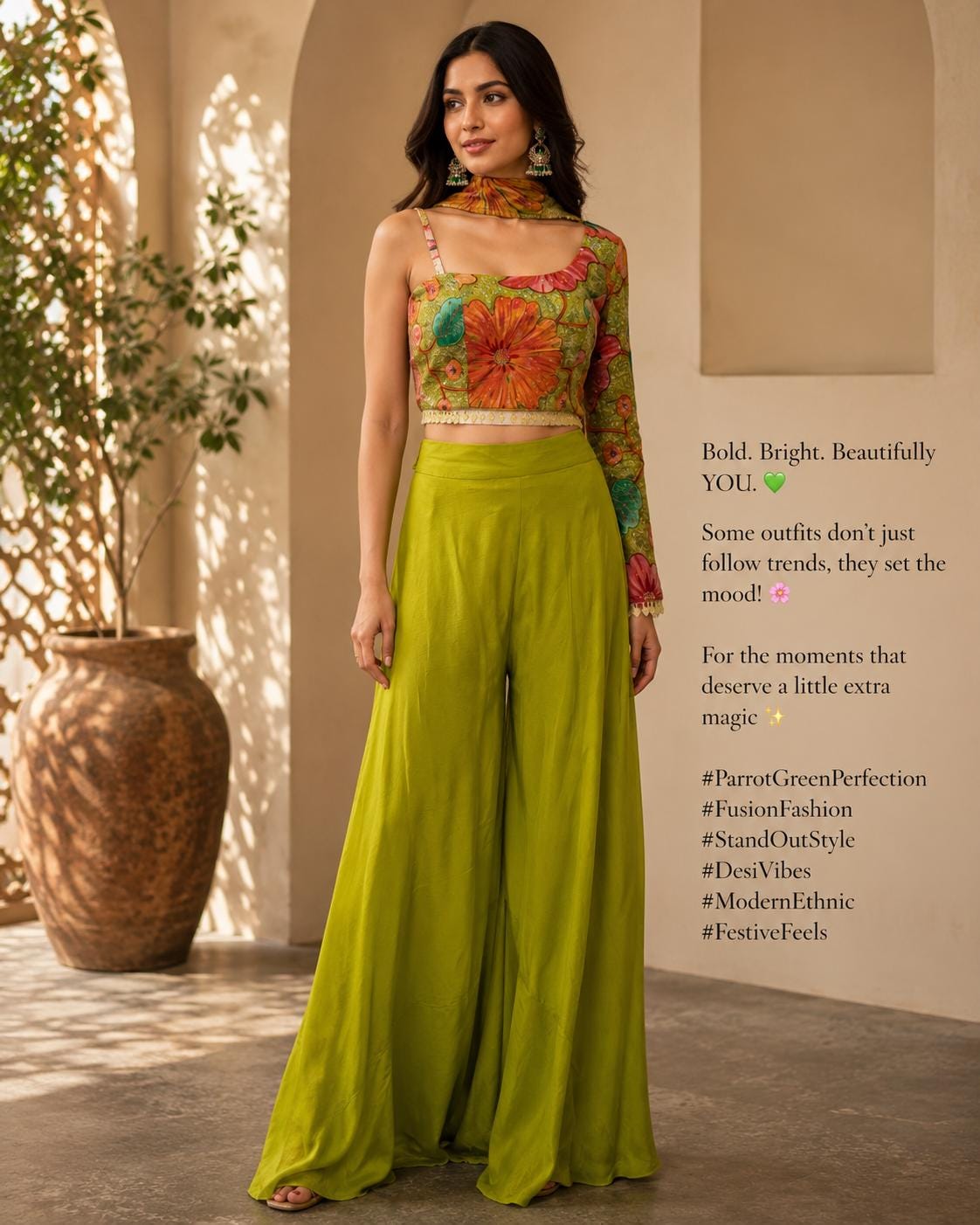 Bright Parrot Green Indo Western Palazzo Set