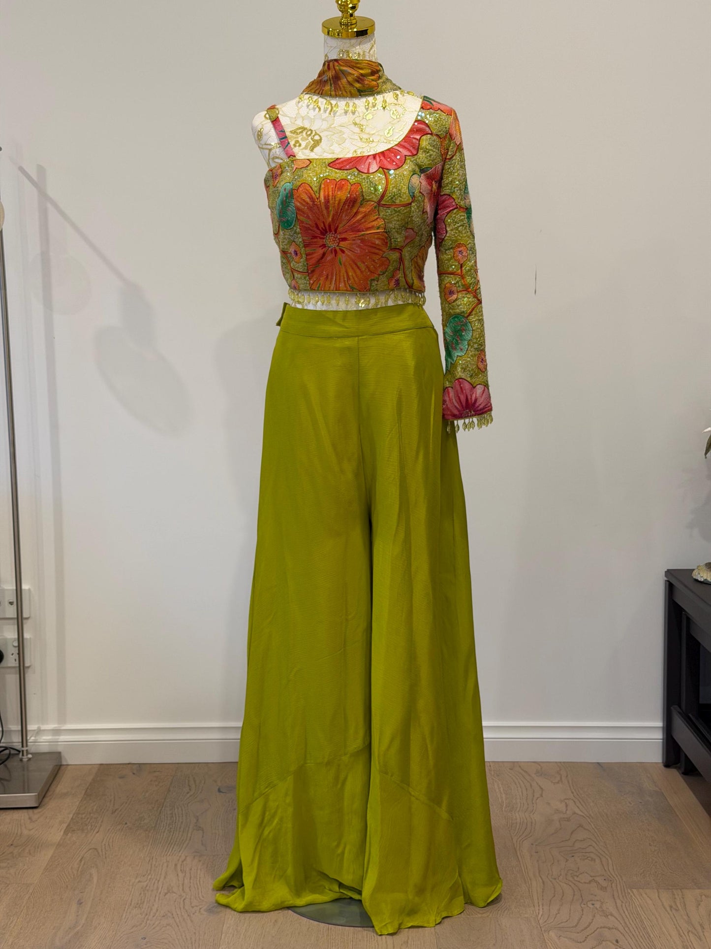 Bright Parrot Green Indo Western Palazzo Set