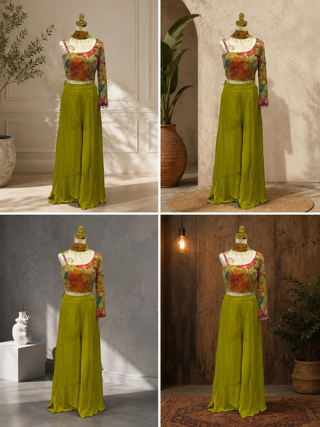 Bright Parrot Green Indo Western Palazzo Set