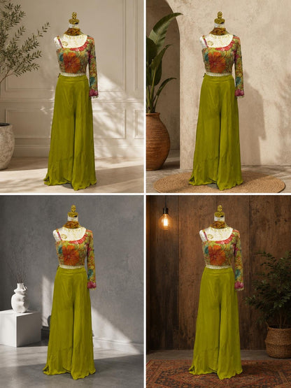 Bright Parrot Green Indo Western Palazzo Set