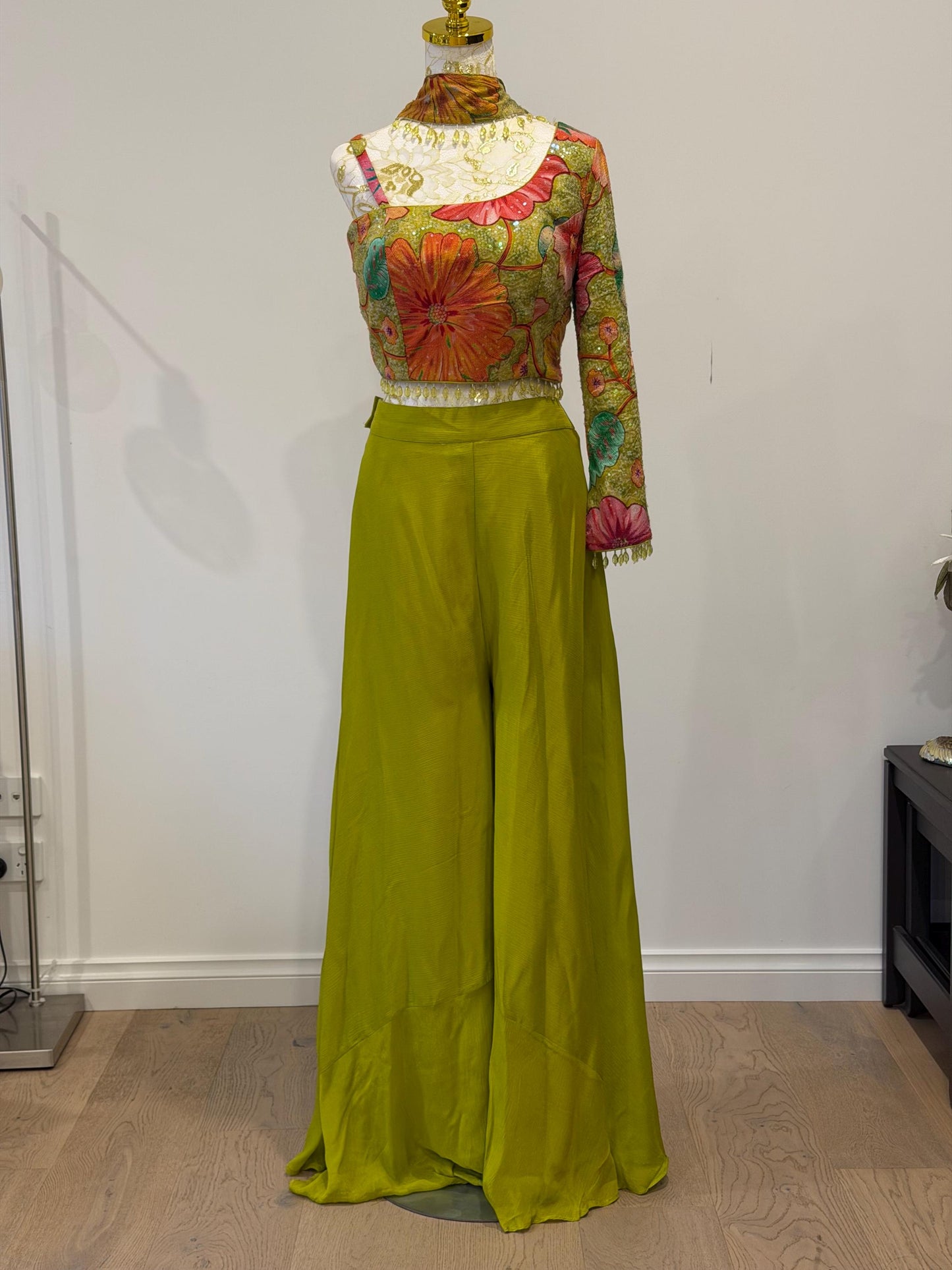 Bright Parrot Green Indo Western Palazzo Set