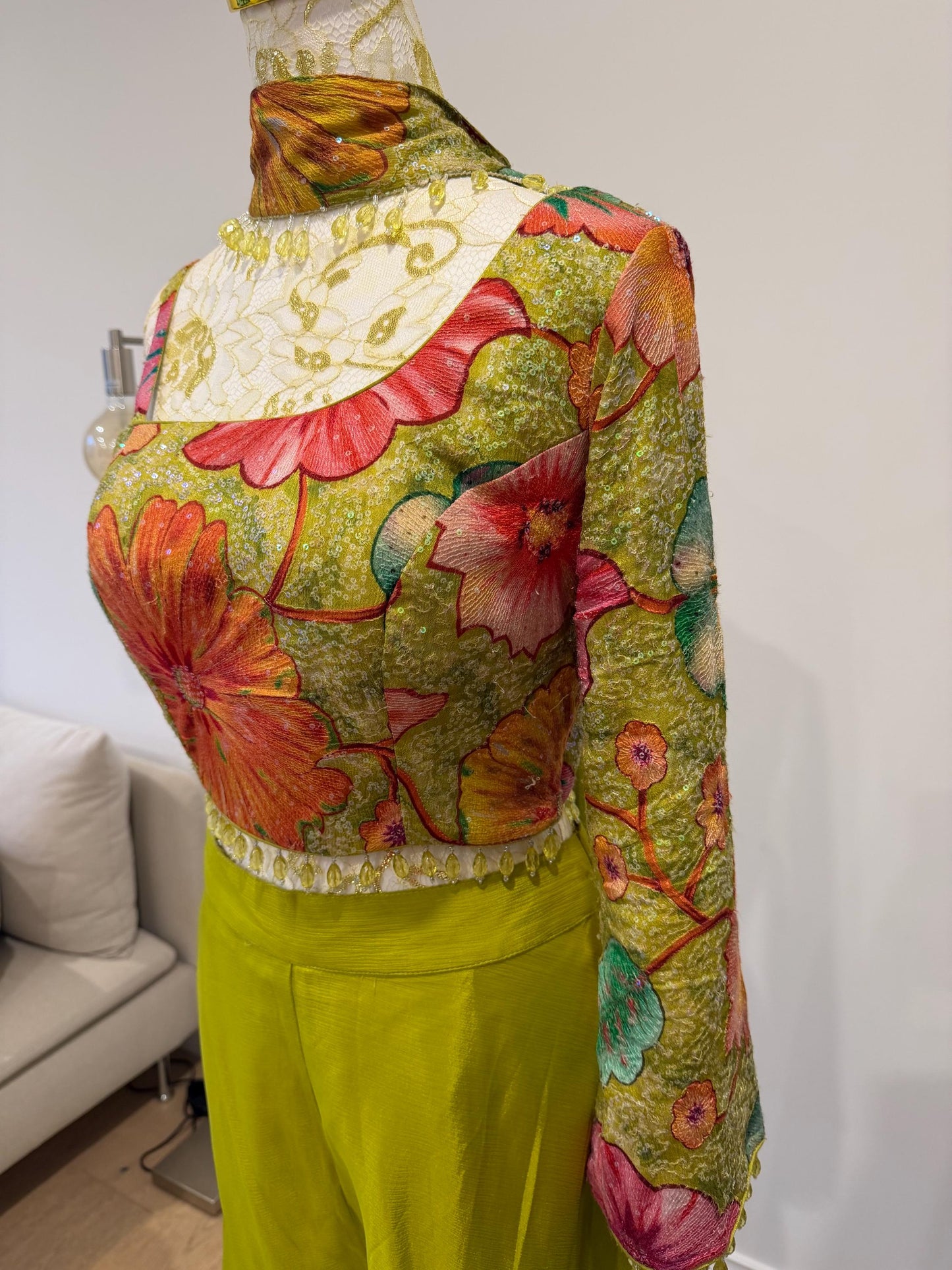 Bright Parrot Green Indo Western Palazzo Set