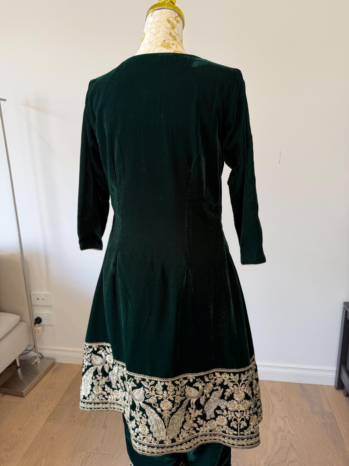 Emerald Green Velvet Kurta Set | Embroidered Pants | Festive Indo Western Wear
