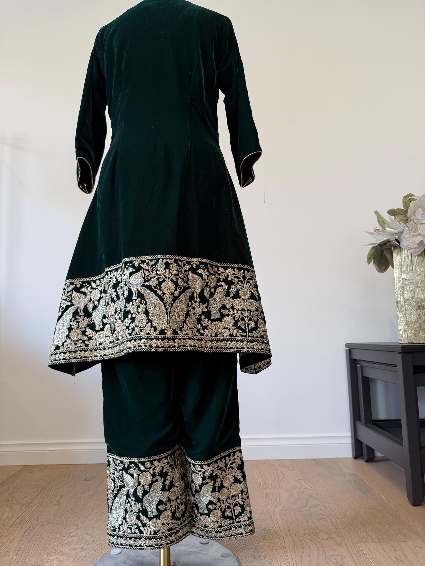 Emerald Green Velvet Kurta Set | Embroidered Pants | Festive Indo Western Wear