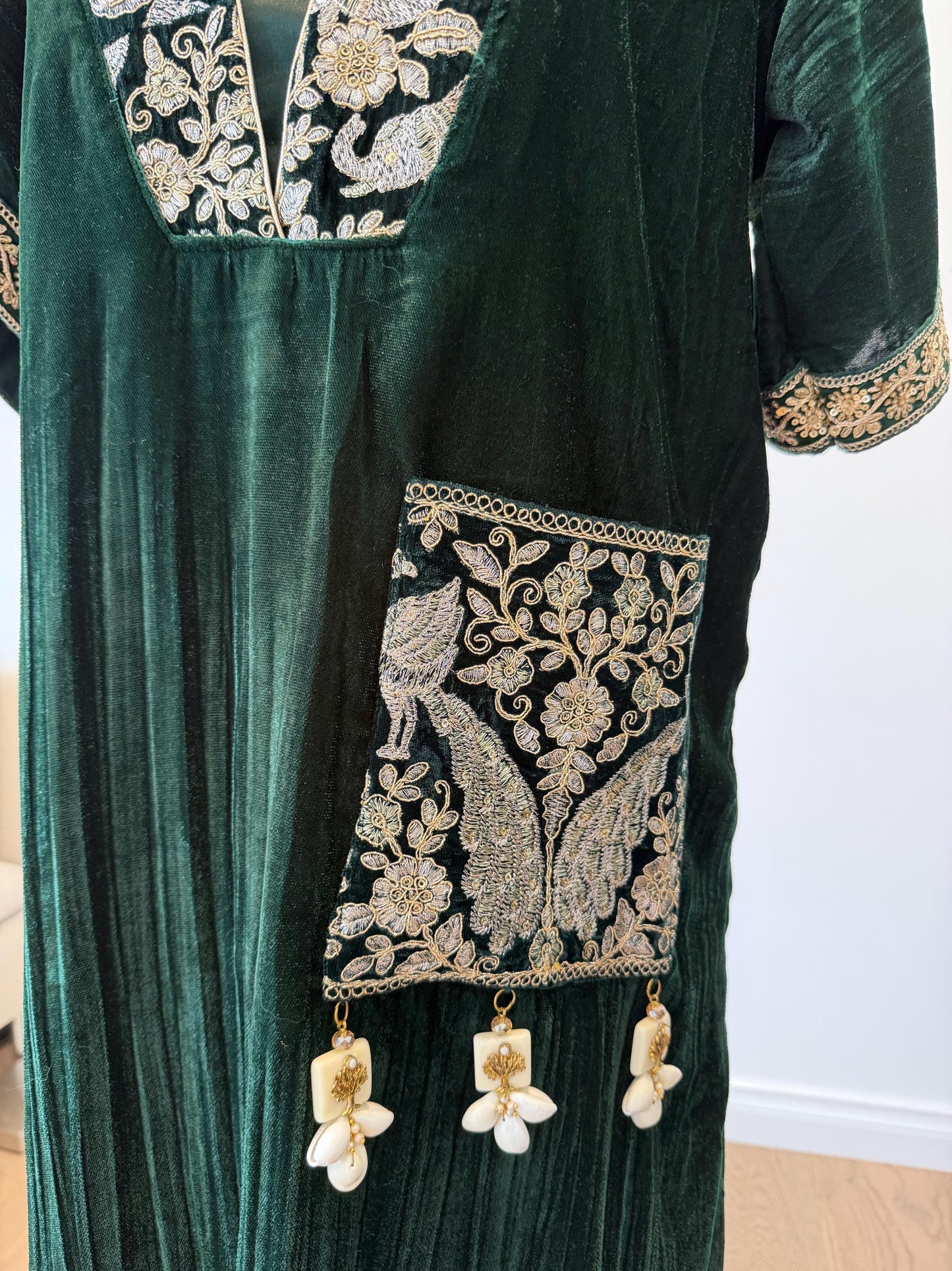 Emerald Green Velvet Choga Kaftan Dress
