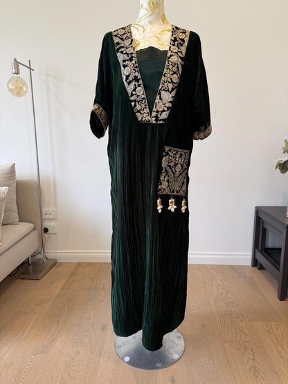 Emerald Green Velvet Choga Kaftan Dress