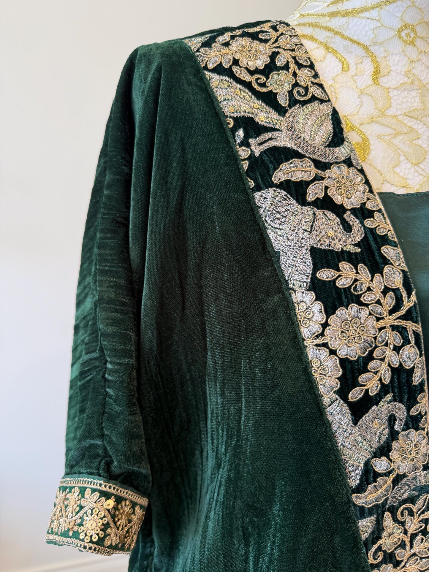 Emerald Green Velvet Choga Kaftan Dress