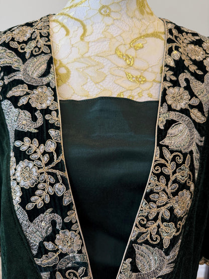 Emerald Green Velvet Choga Kaftan Dress