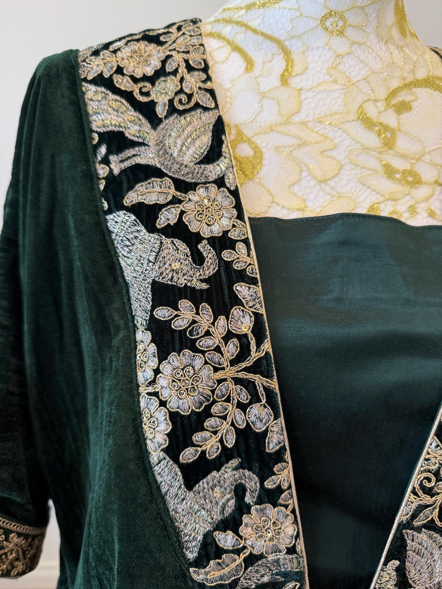 Emerald Green Velvet Choga Kaftan Dress