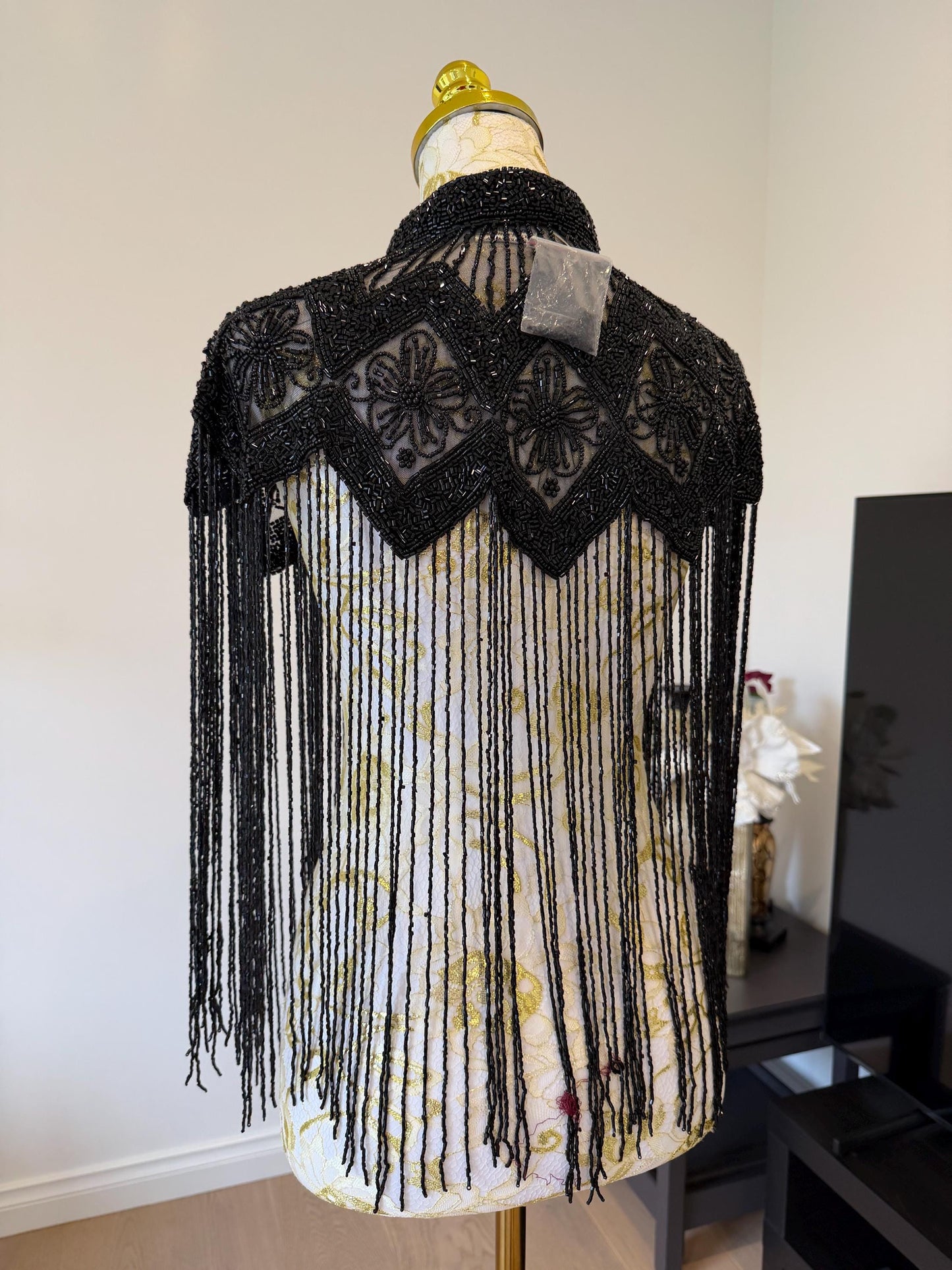Black Beaded Fringe Capelet