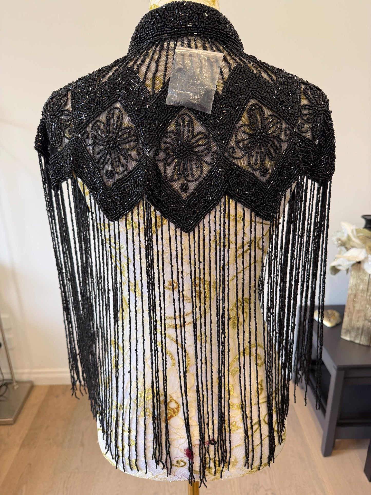 Black Beaded Fringe Capelet