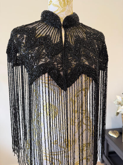 Black Beaded Fringe Capelet