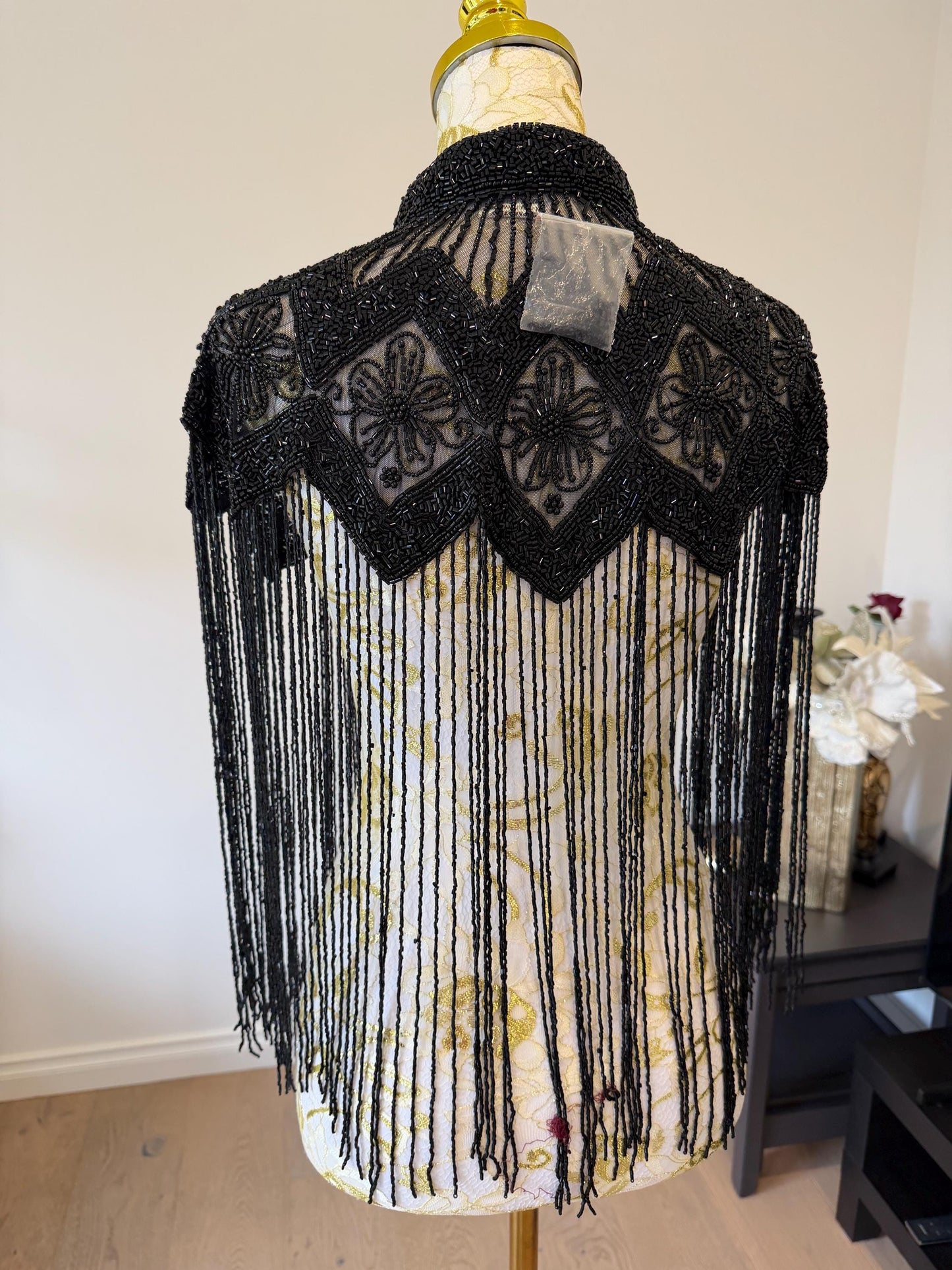 Black Beaded Fringe Capelet