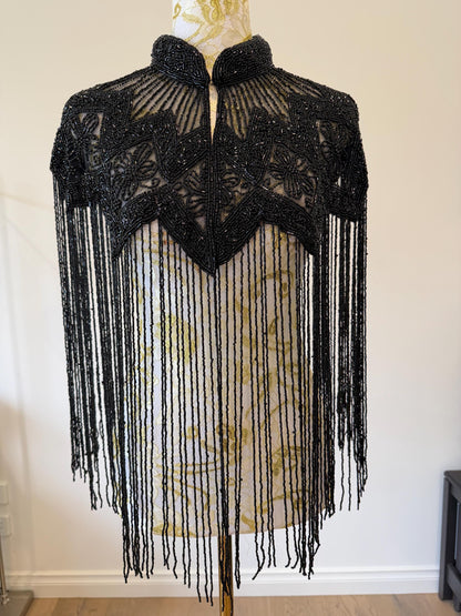 Black Beaded Fringe Capelet