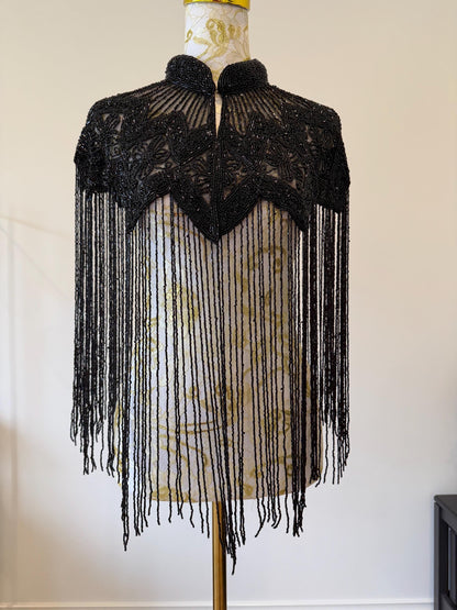 Black Beaded Fringe Capelet