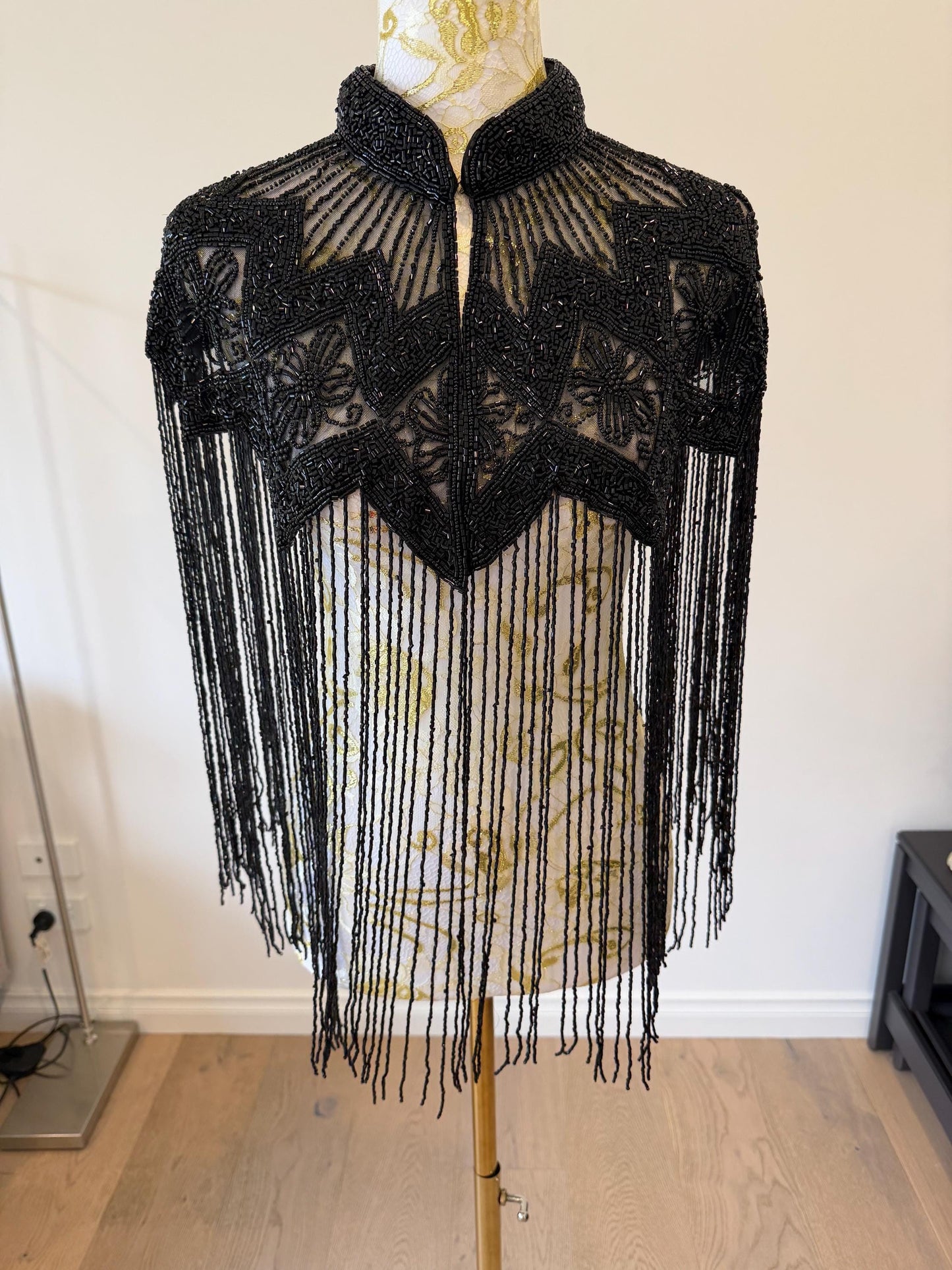 Black Beaded Fringe Capelet