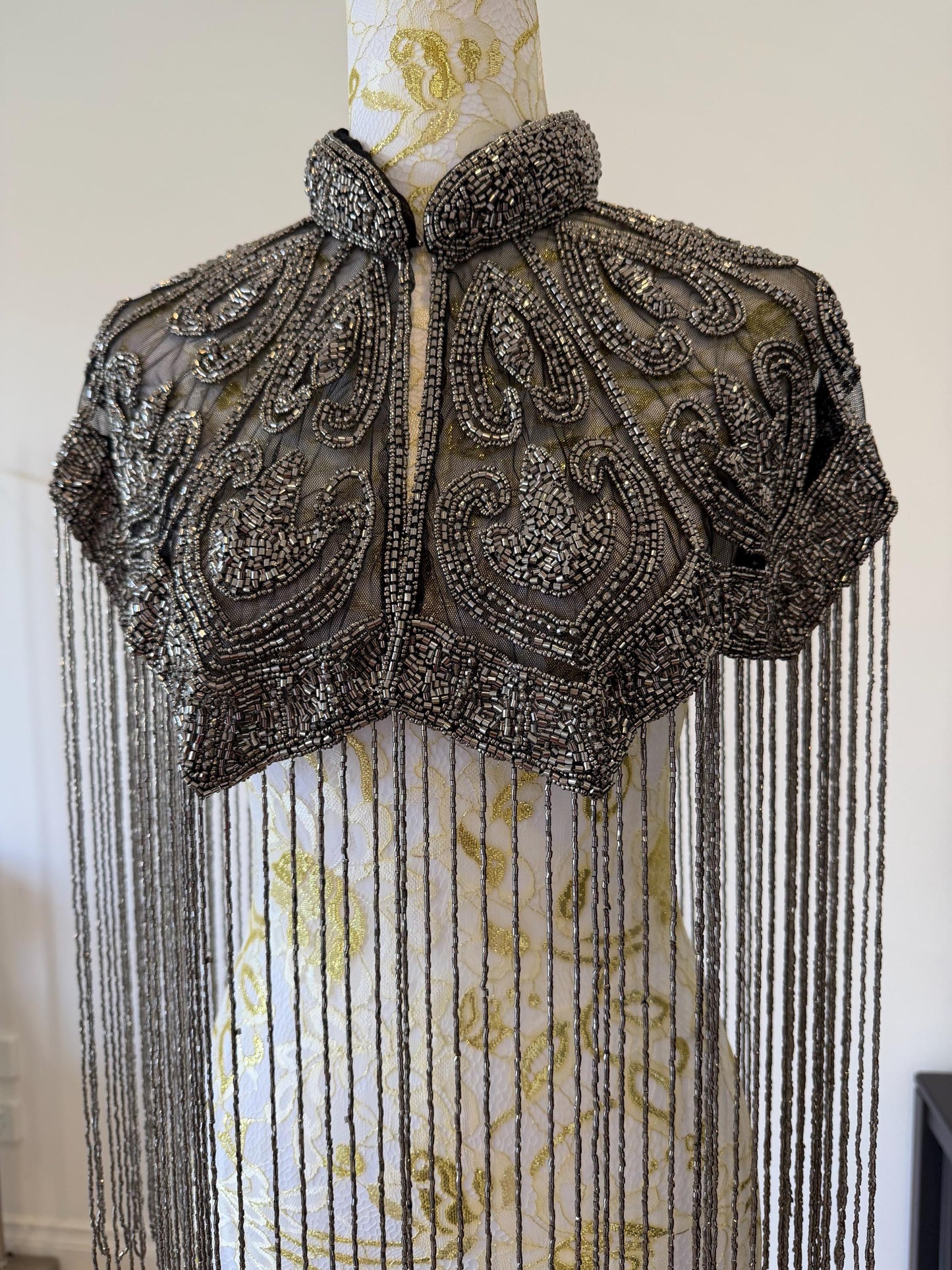 Gunmetal Beaded Fringe Capelet