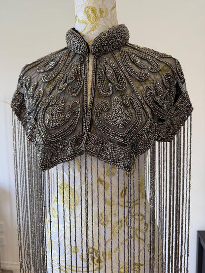 Gunmetal Beaded Fringe Capelet